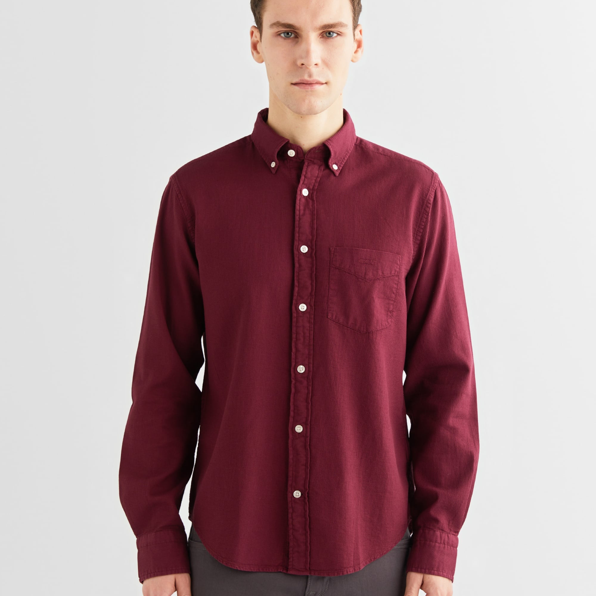 GANT Erkek Bordo Regular Fit Düğmeli Yaka Gömlek