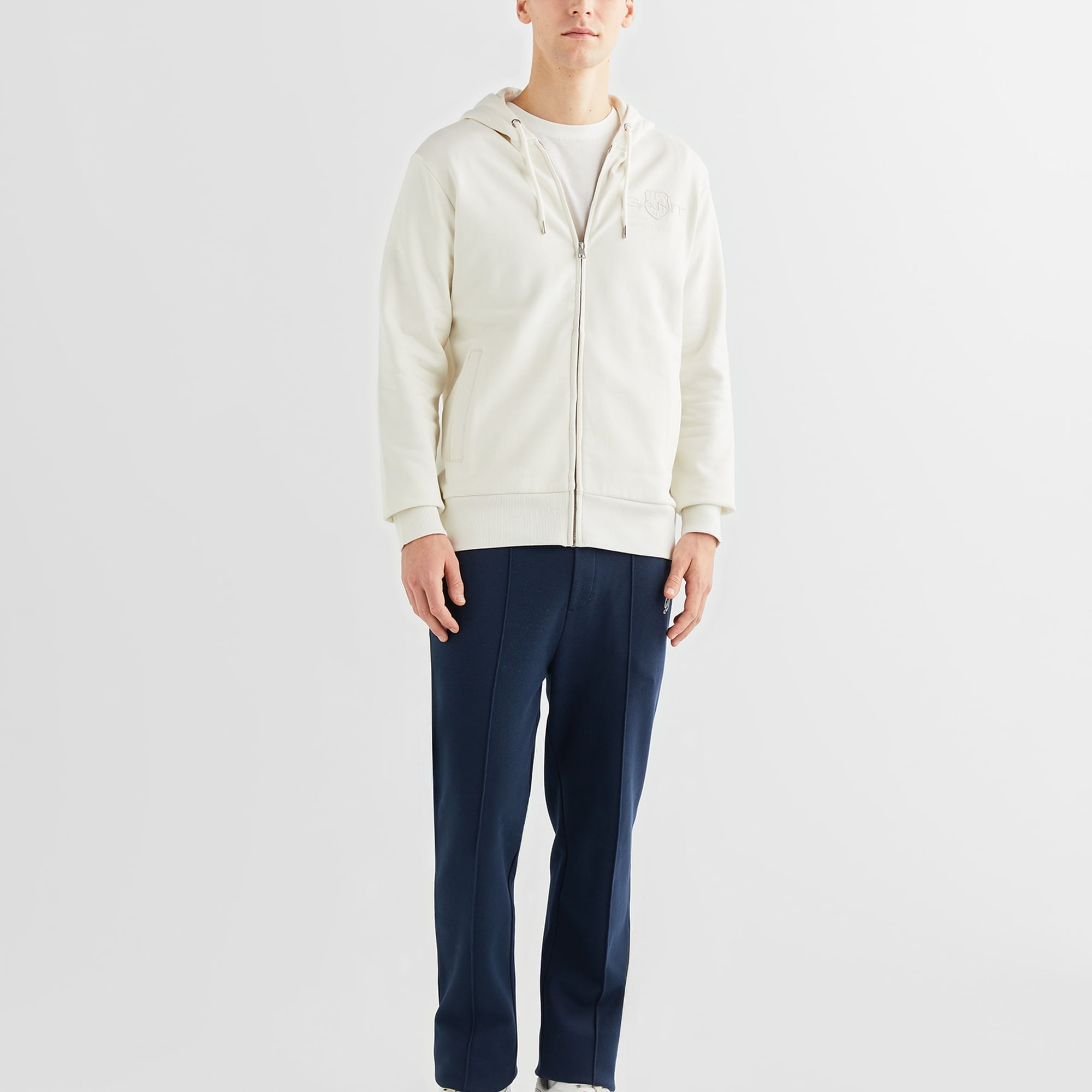 GANT Erkek Krem Regular Fit Kapüşonlu Logolu Sweatshirt