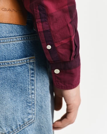  GANT Erkek Bordo Regular Fit Düğmeli Yaka Kareli Gömlek