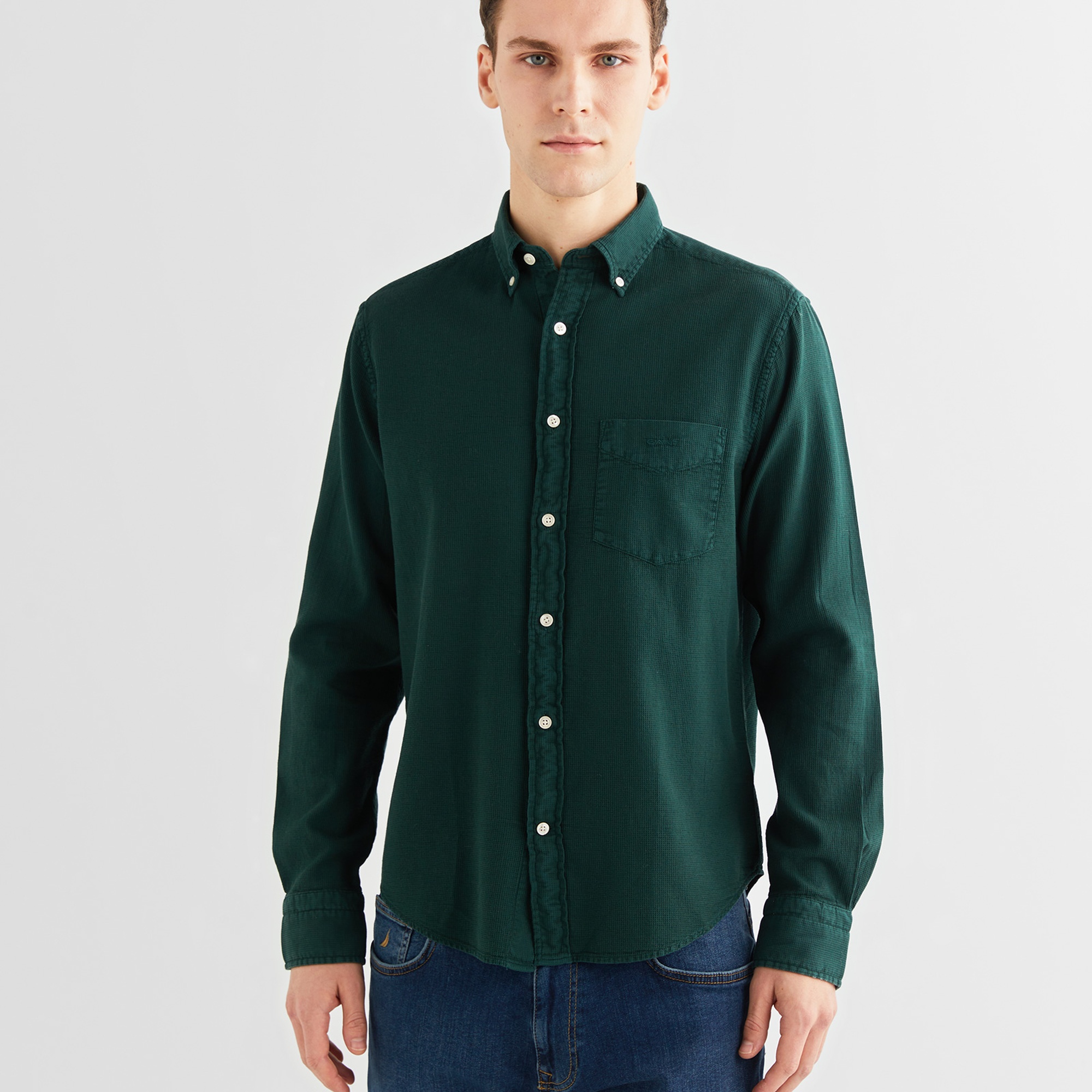 GANT Erkek Yeşil Regular Fit Düğmeli Yaka Gömlek