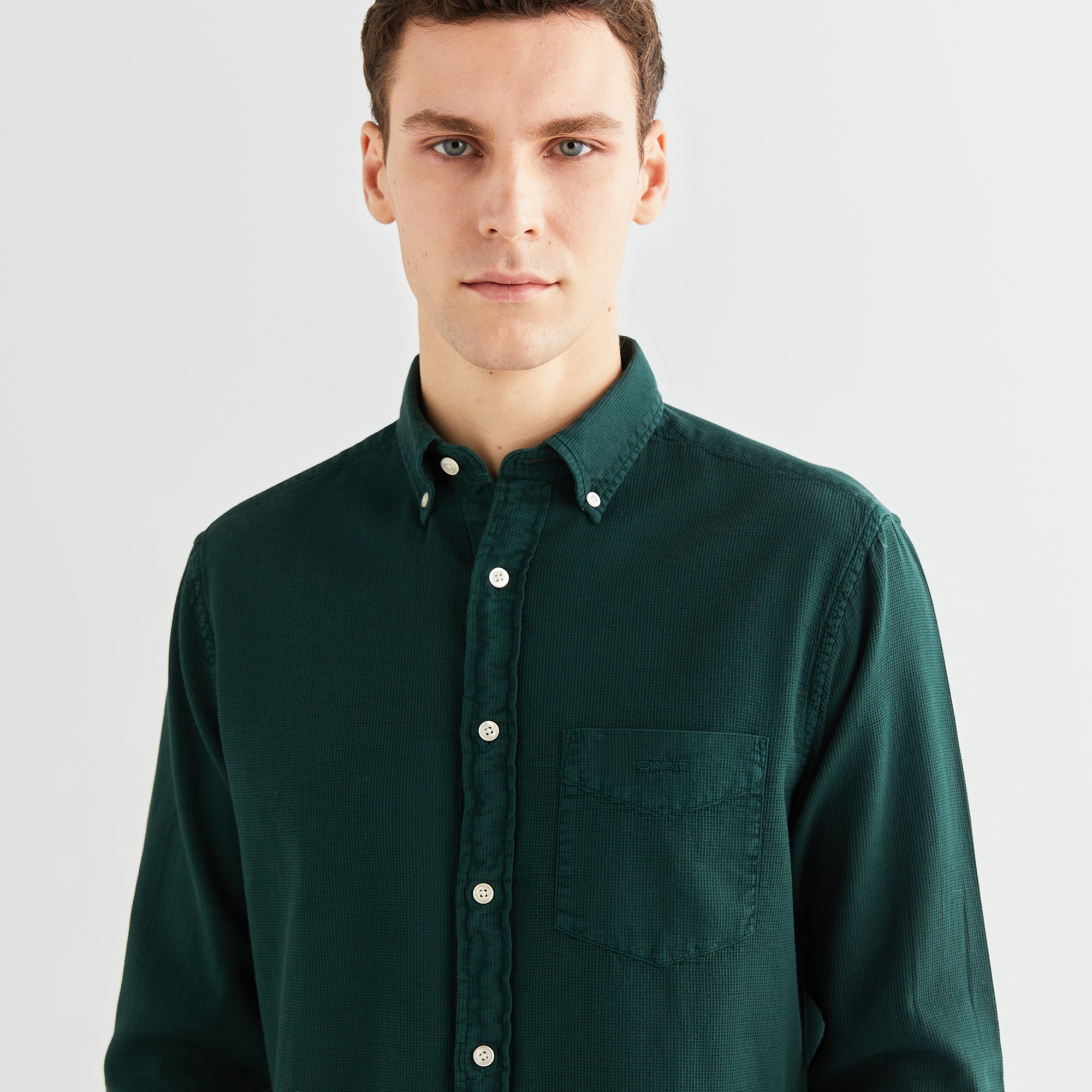 GANT Erkek Yeşil Regular Fit Düğmeli Yaka Gömlek