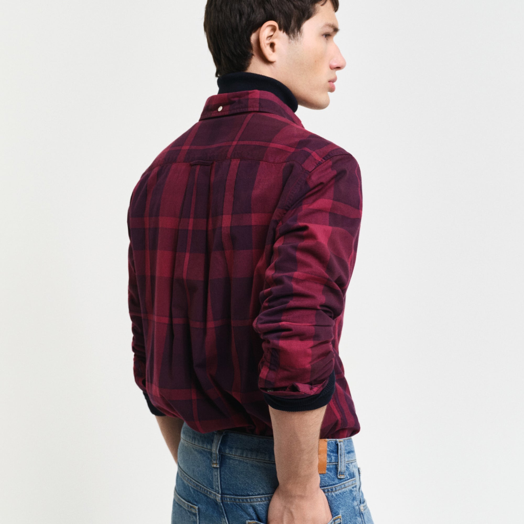 GANT Erkek Bordo Regular Fit Düğmeli Yaka Kareli Gömlek