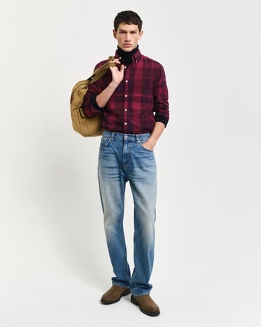  GANT Erkek Bordo Regular Fit Düğmeli Yaka Kareli Gömlek