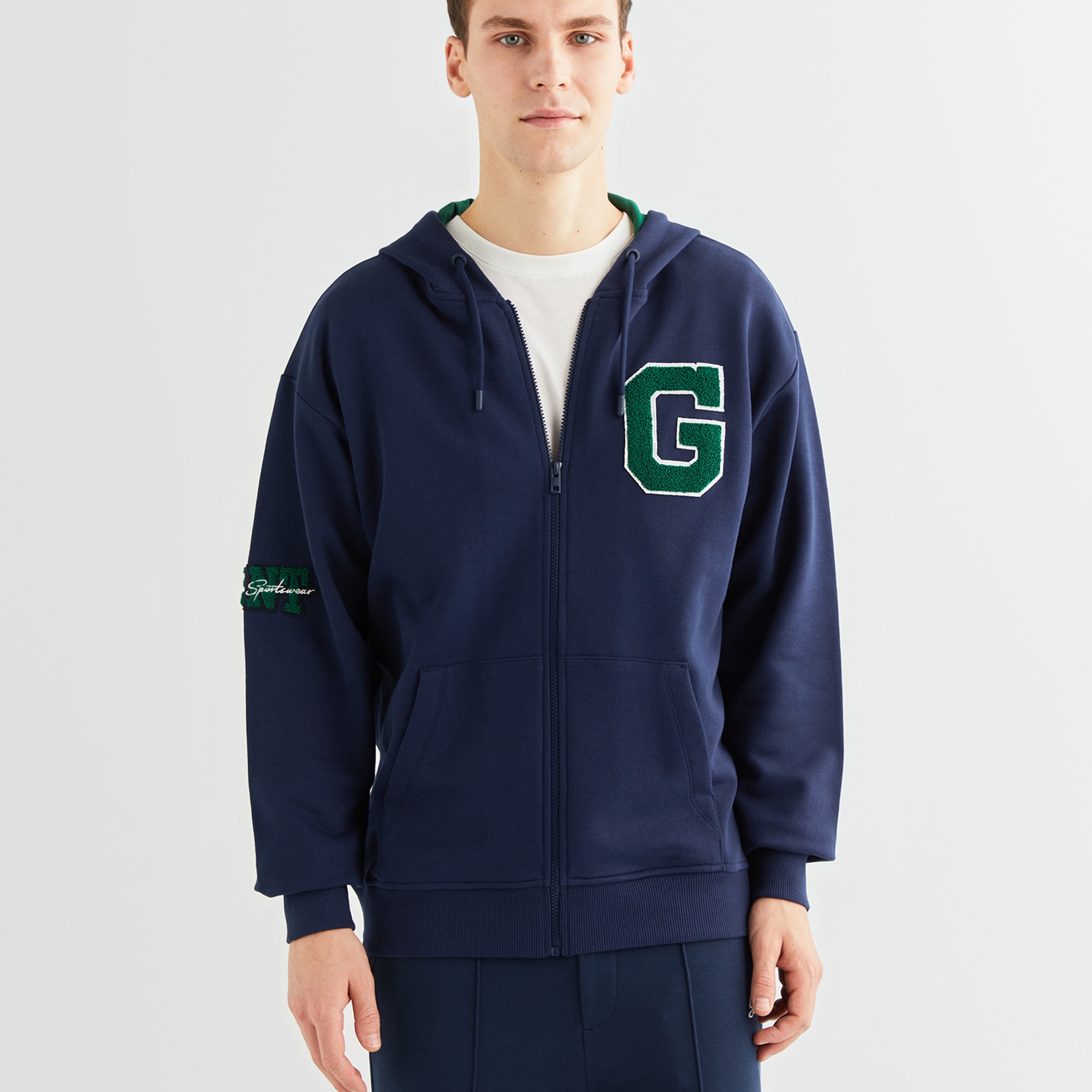 GANT Erkek Lacivert Relaxed Fit Kapüşonlu Logolu Sweatshirt