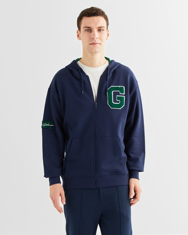  GANT Erkek Lacivert Relaxed Fit Kapüşonlu Logolu Sweatshirt