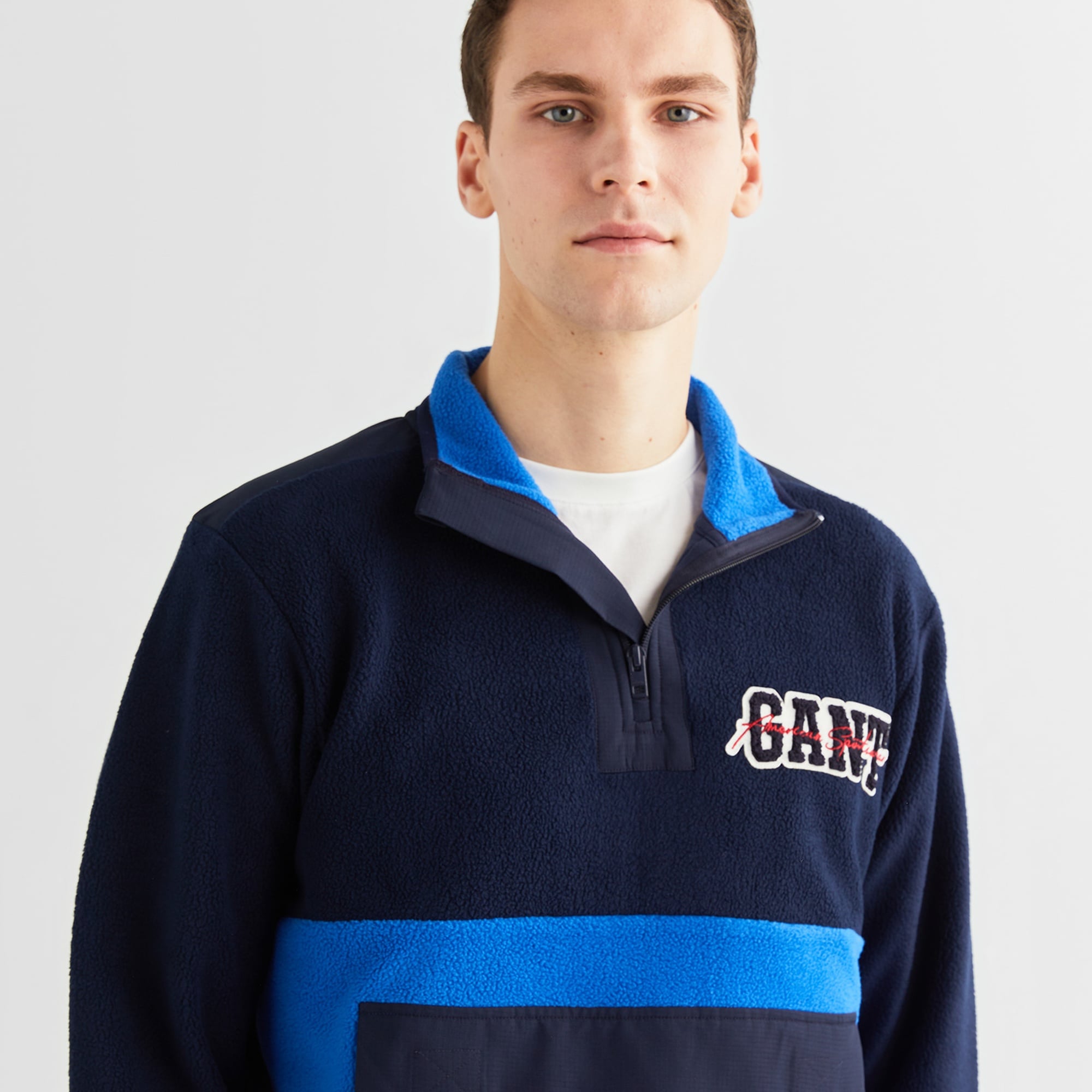 GANT Erkek Lacivert Relaxed Fit Yarım Fermuarlı Logolu Sweatshirt