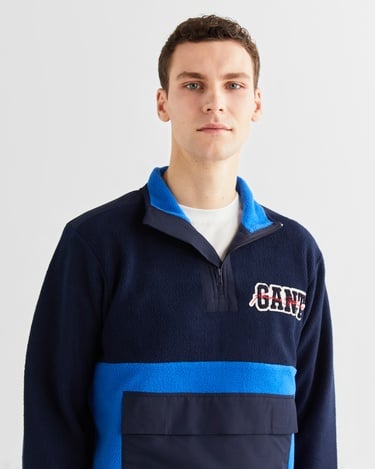  GANT Erkek Lacivert Relaxed Fit Yarım Fermuarlı Logolu Sweatshirt