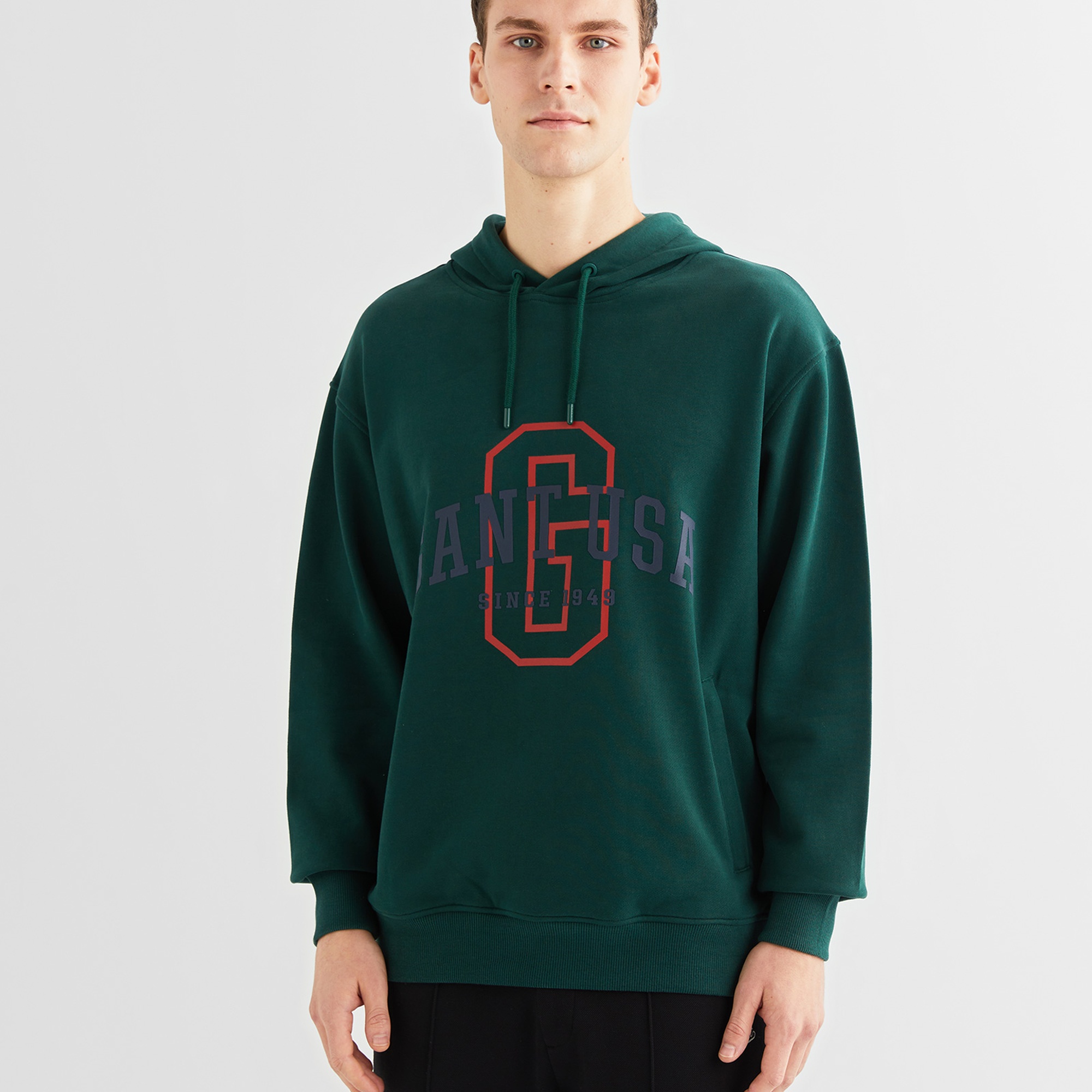 GANT Erkek Yeşil Relaxed Fit Kapüşonlu Logolu Sweatshirt