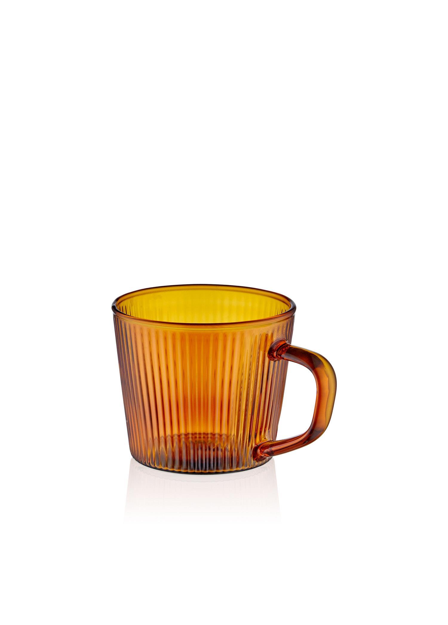  Striped Borosilikat Cam Kahve Kupası Amber 140 ml