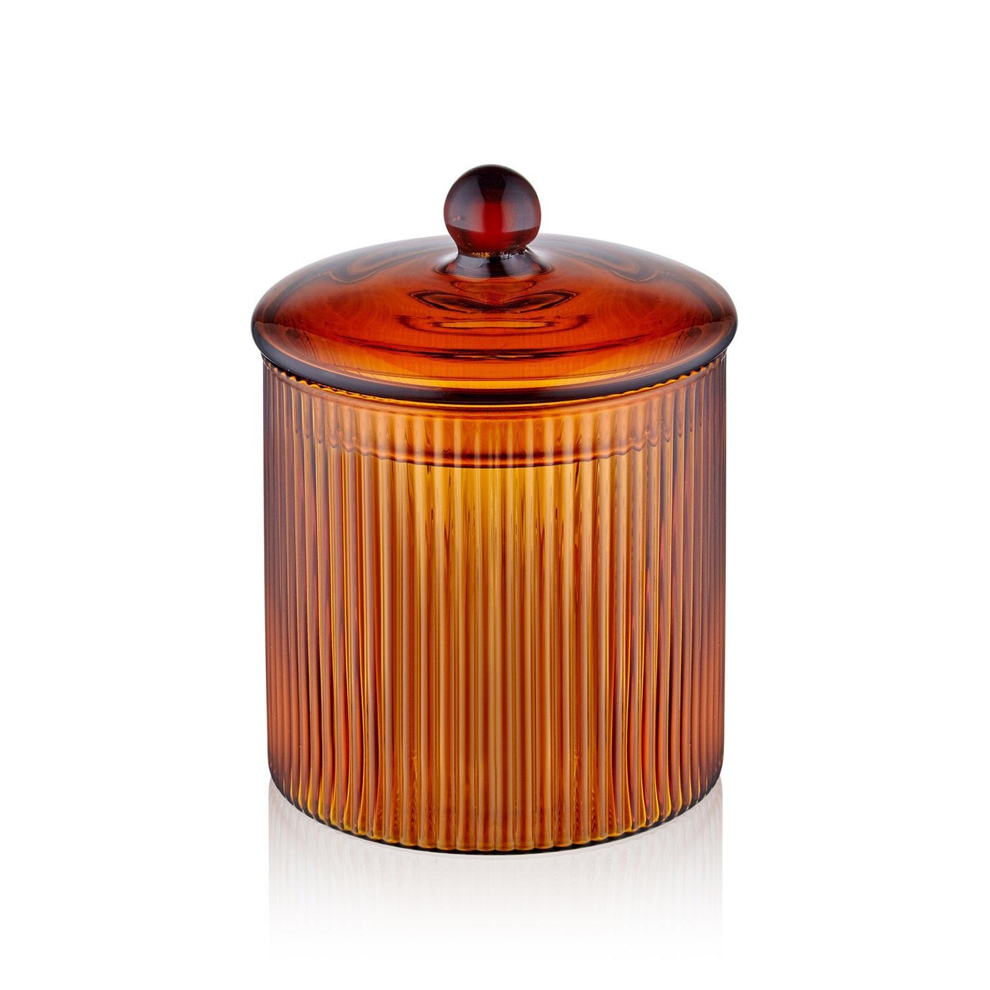 Striped Borosilikat Cam Şekerlik Amber 9x9x11 cm