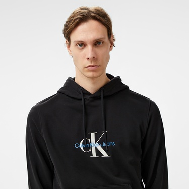 Calvin Klein Jeans Distressed Monologo Erkek Siyah Hoodie