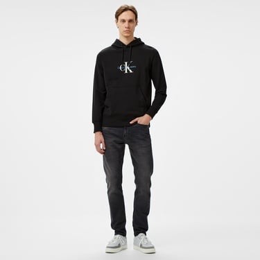  Calvin Klein Jeans Distressed Monologo Erkek Siyah Hoodie