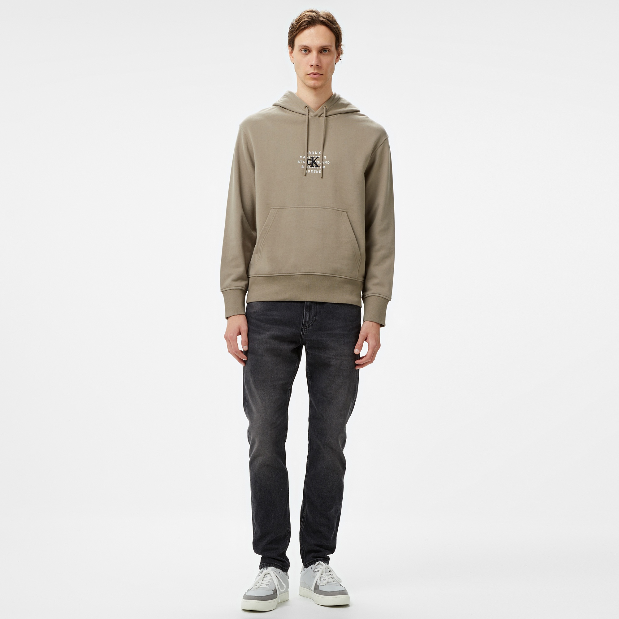 Calvin Klein Jeans Nyc Stamp Graphic Erkek Bej Hoodie