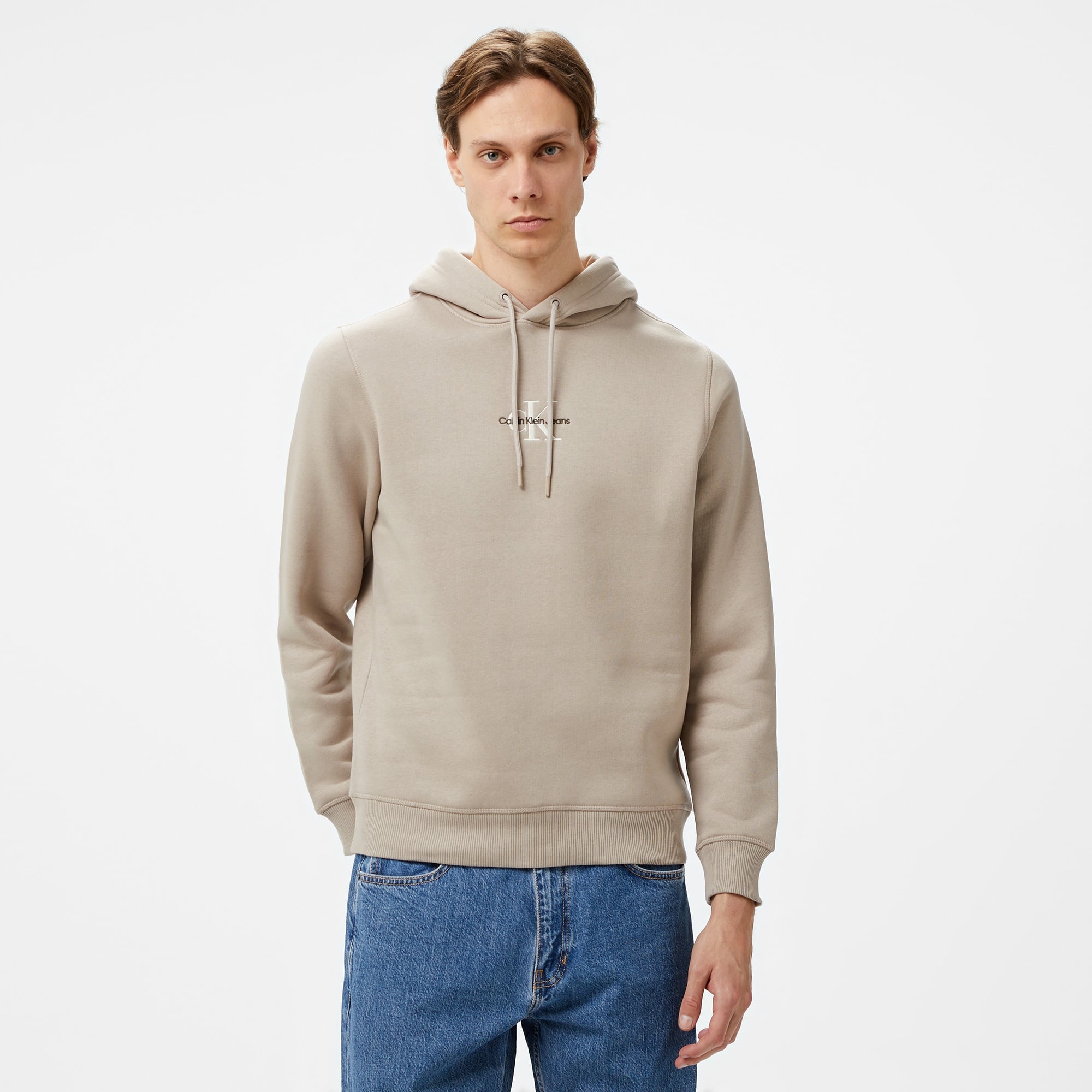 Calvin Klein Jeans Monologo Erkek Bej Hoodie