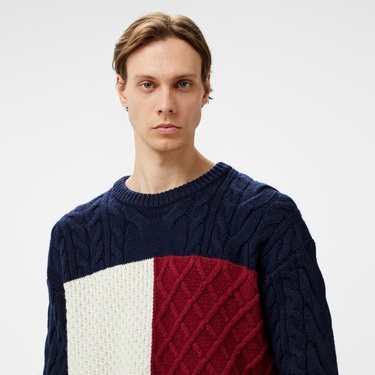  Tommy Hilfiger Cable Flag Erkek Mavi Kazak