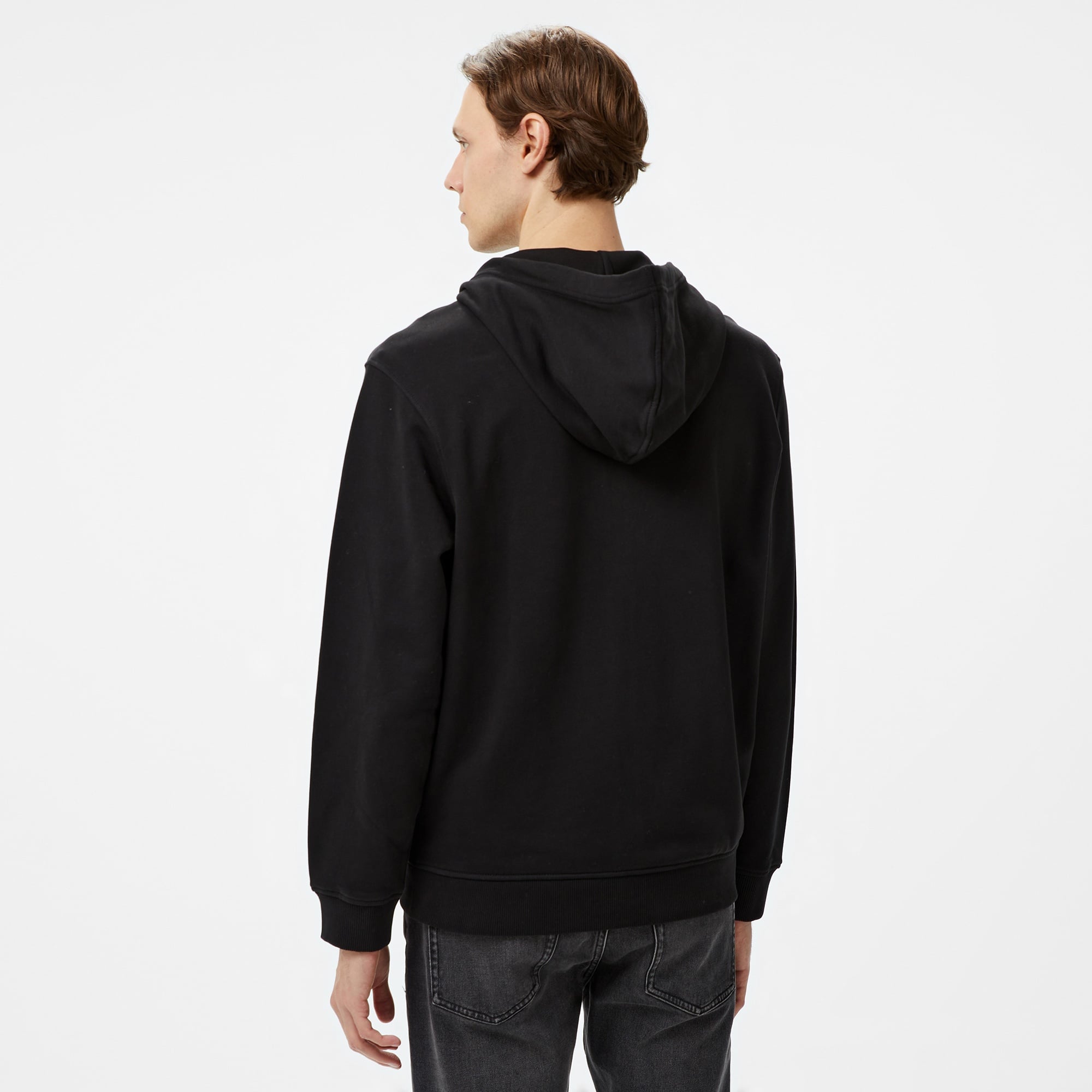 Calvin Klein Jeans Woven Label Zip Through Erkek Siyah Hoodie