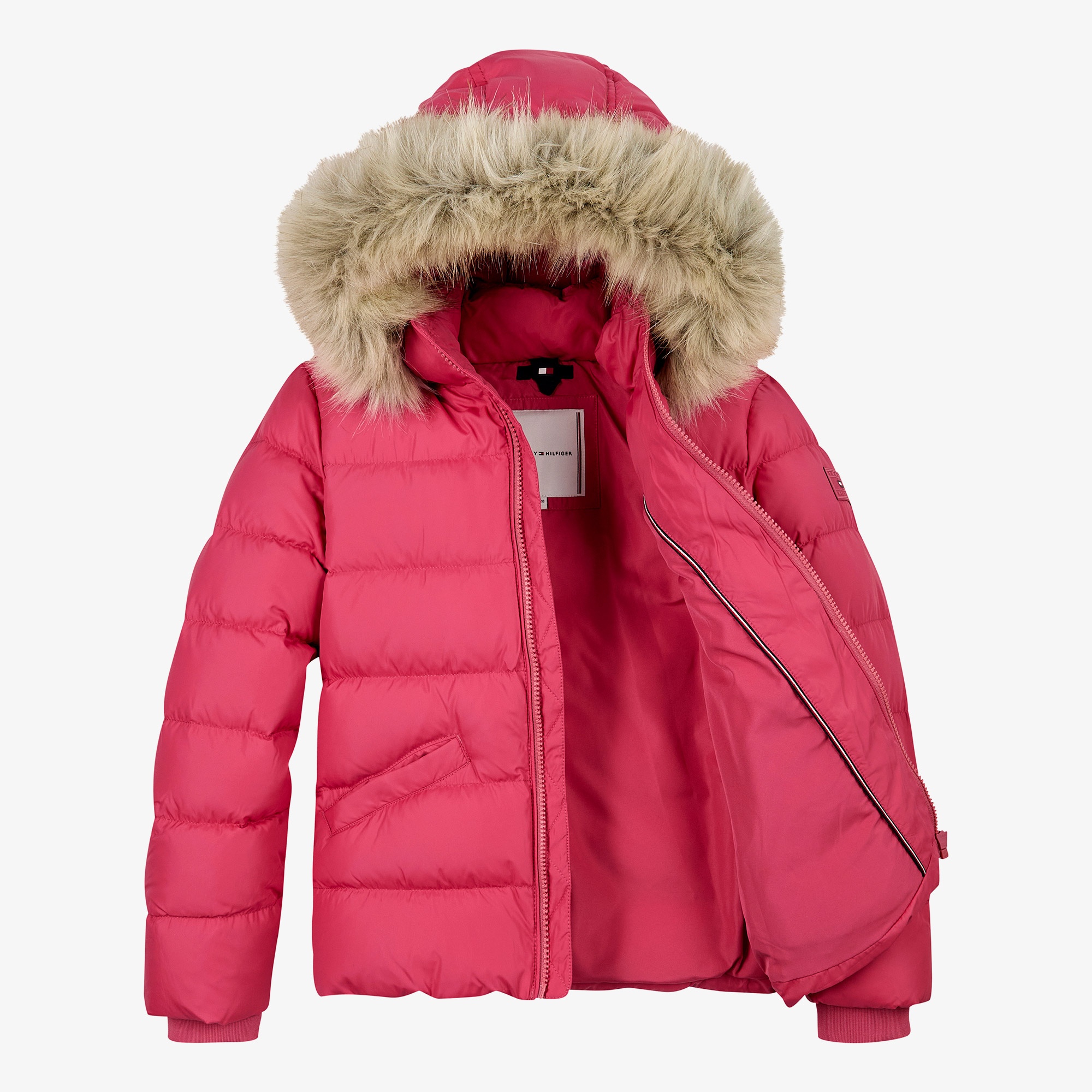Tommy Hilfiger Essential Down Fur Hood Çocuk Pembe Mont