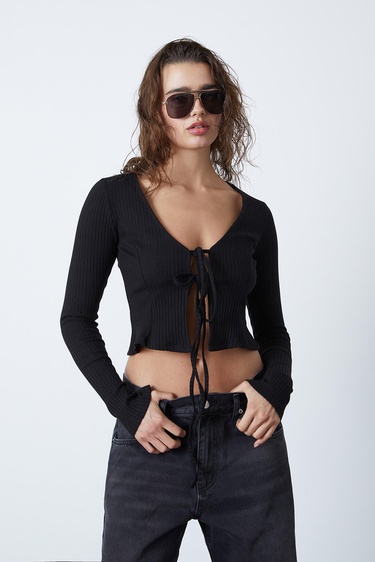  Bağlamalı Uzun Kollu Bluz