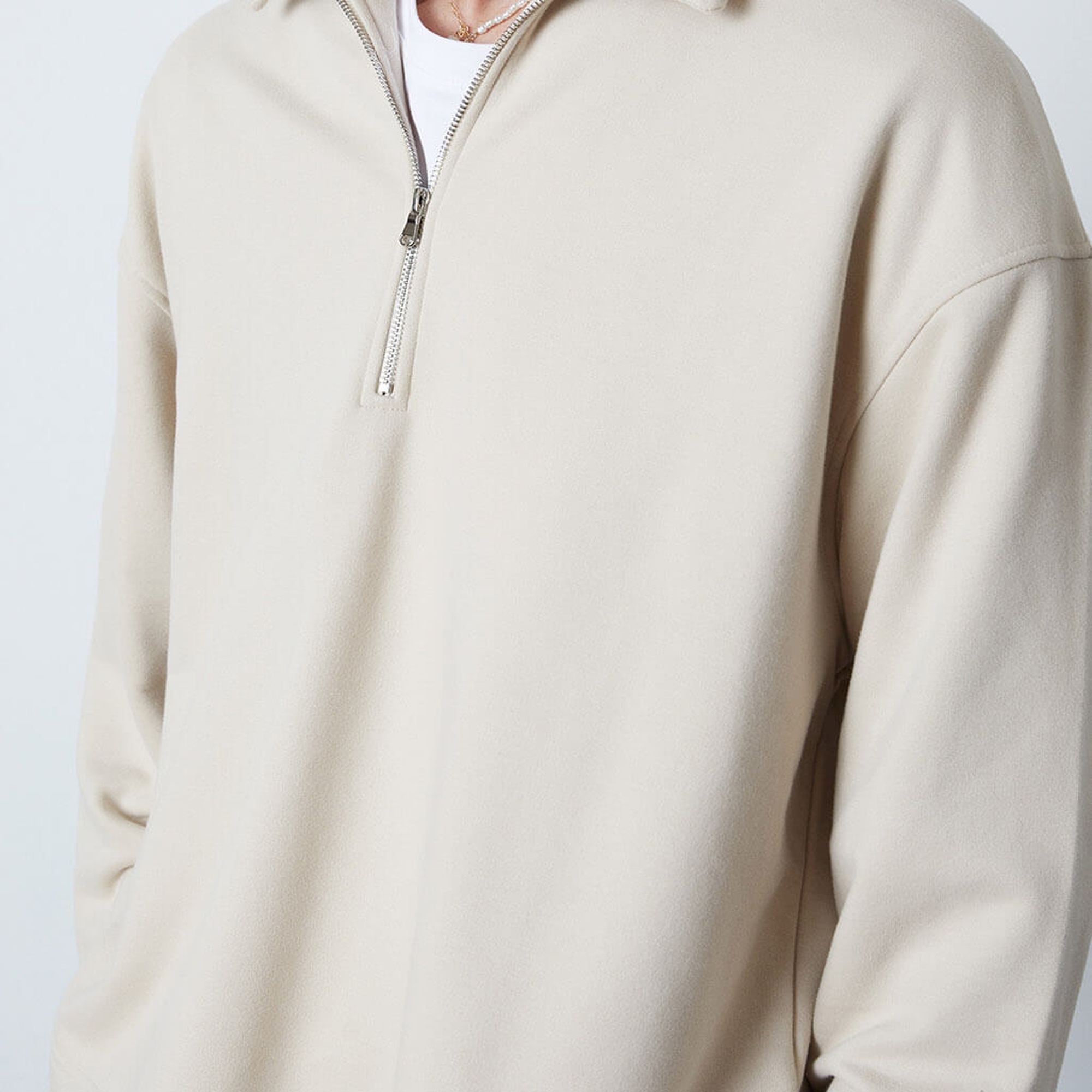 Fermuarlı Polo Yaka Sweatshirt