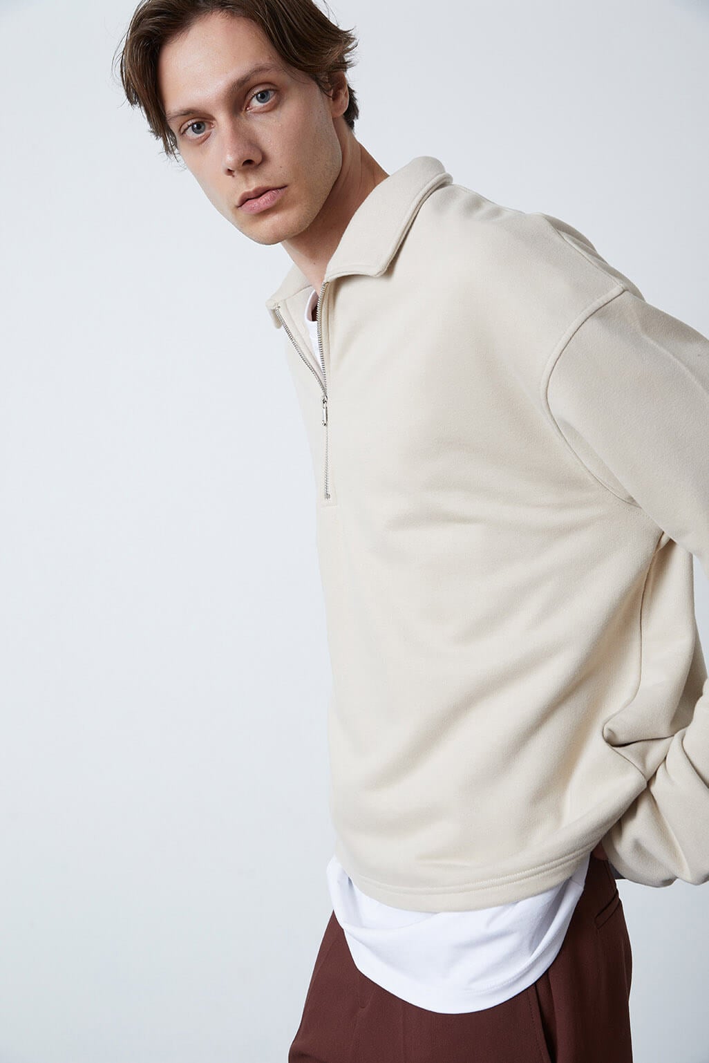  Fermuarlı Polo Yaka Sweatshirt