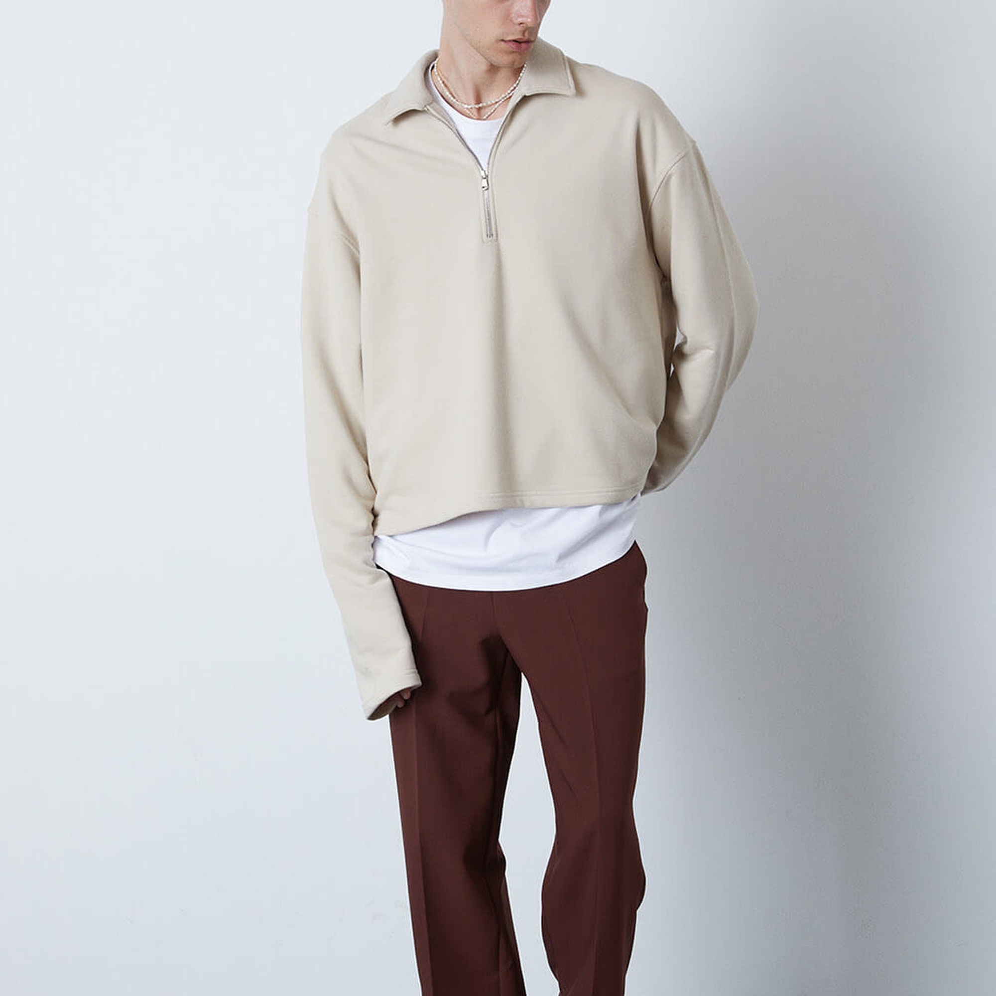 Fermuarlı Polo Yaka Sweatshirt