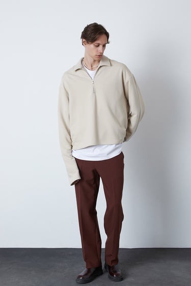  Fermuarlı Polo Yaka Sweatshirt