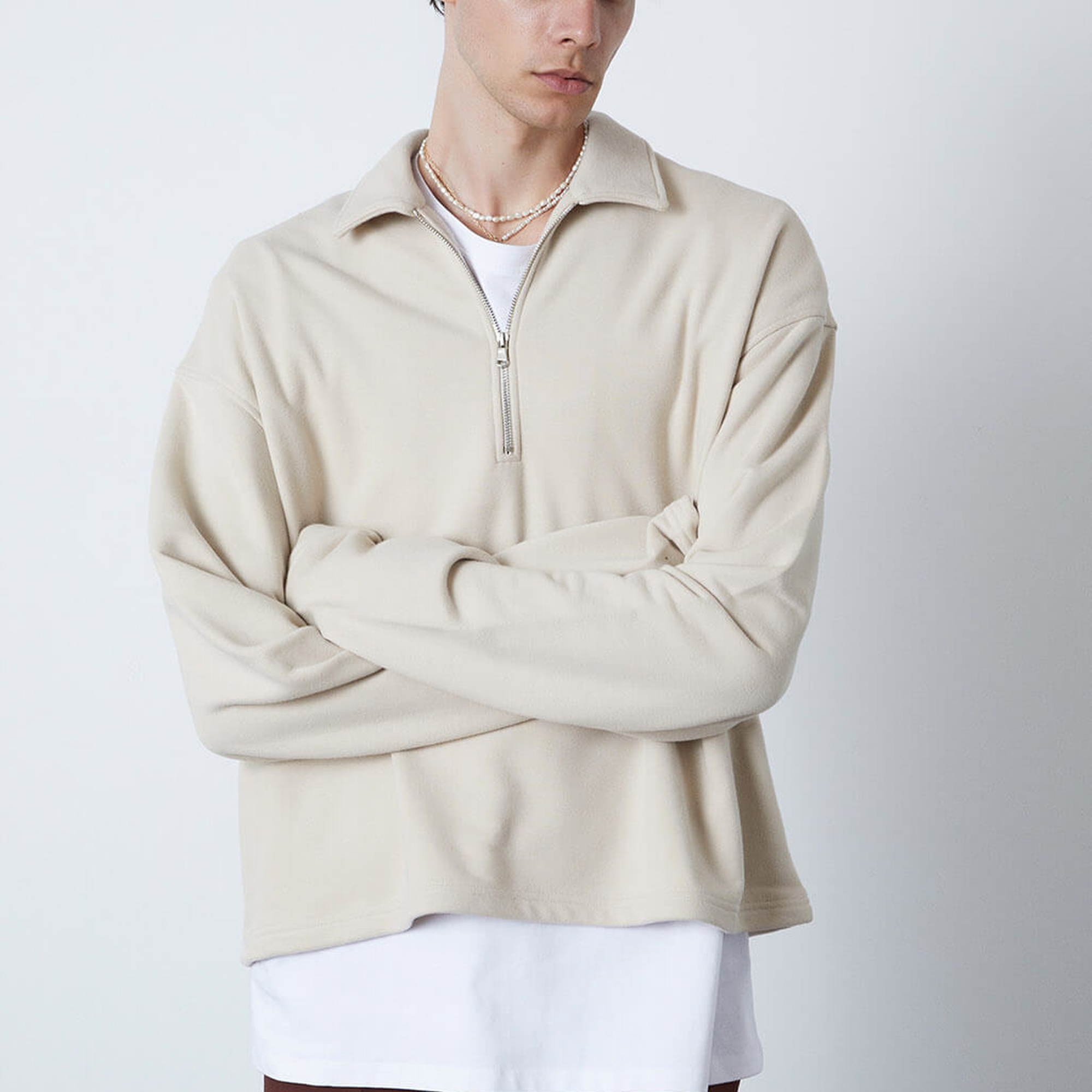 Fermuarlı Polo Yaka Sweatshirt