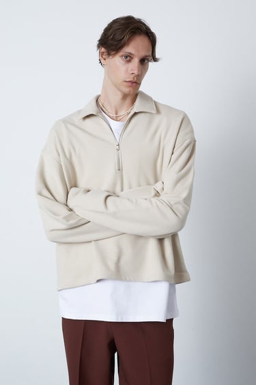  Fermuarlı Polo Yaka Sweatshirt