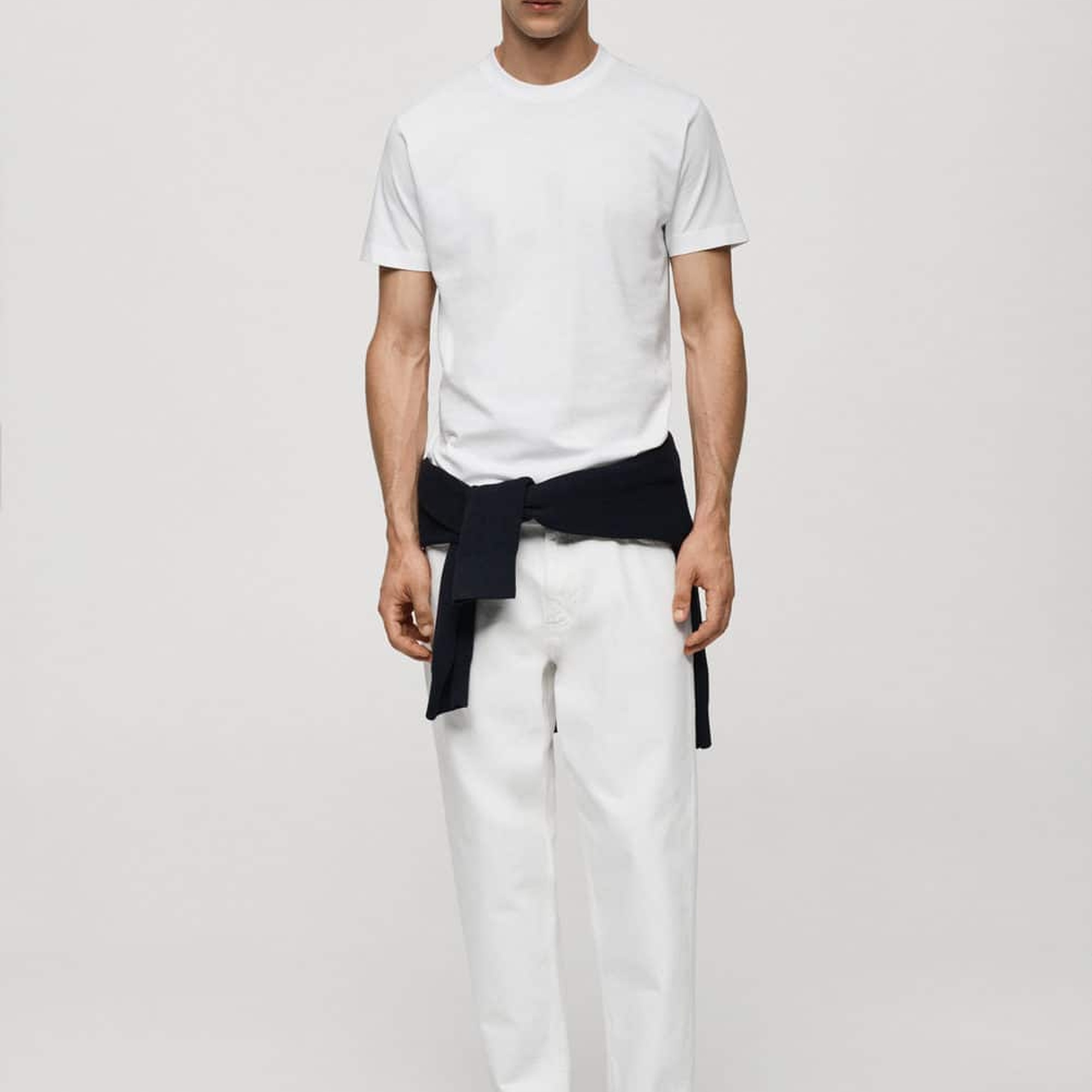 Mango Erkek Dar Kesimli Pamuklu Tişört Beyaz
