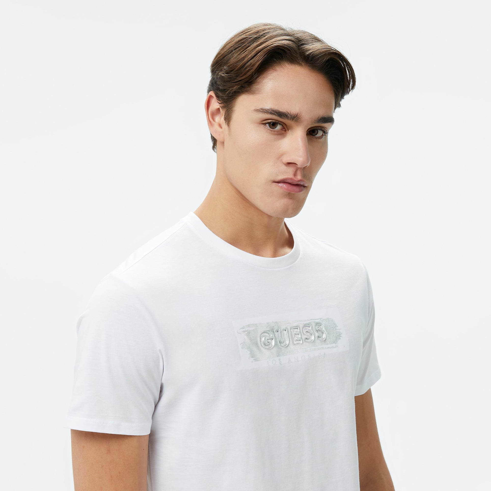 Guess Metallic Debo Single Jersey 140 Erkek Beyaz T-Shirt