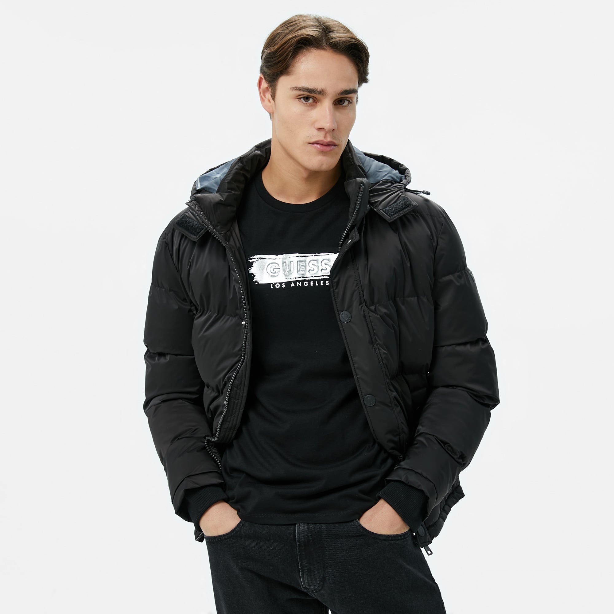 Guess Stretch Poly Erkek Siyah Mont