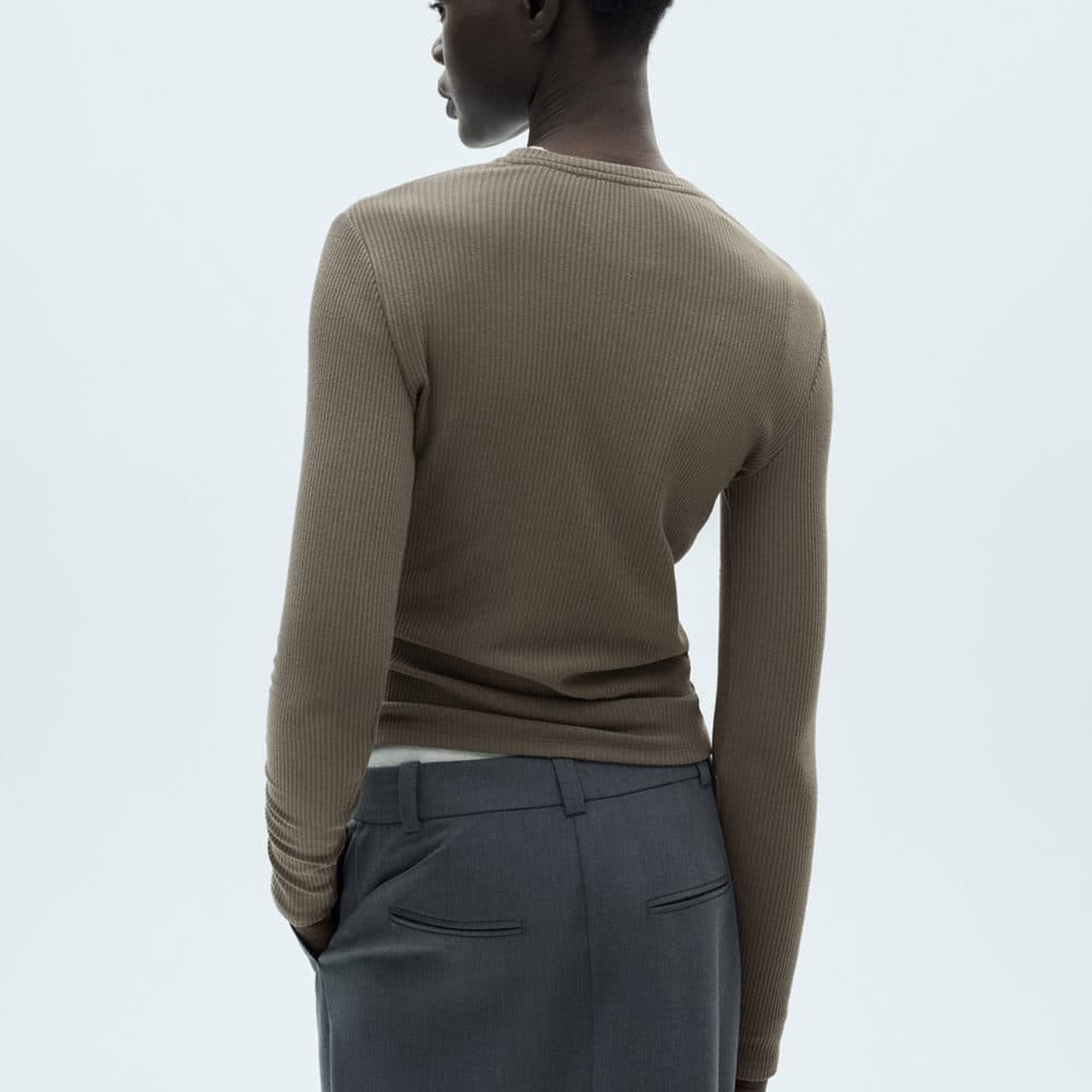 Mango Kadın Ribana Triko Tişört Haki