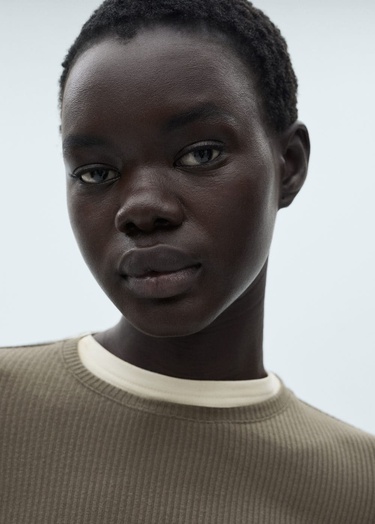  Mango Kadın Ribana Triko Tişört Haki