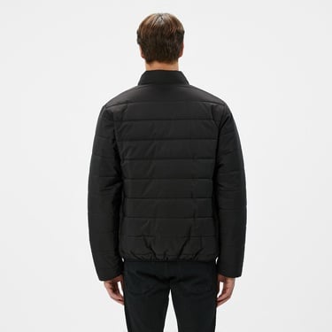  Erkek Dik Yaka Çift Taraflı Siyah Mont