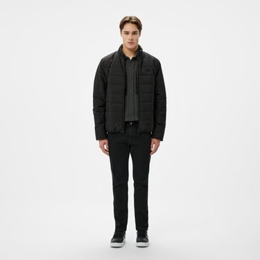  Erkek Dik Yaka Çift Taraflı Siyah Mont