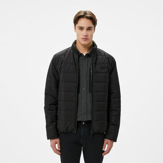  Erkek Dik Yaka Çift Taraflı Siyah Mont