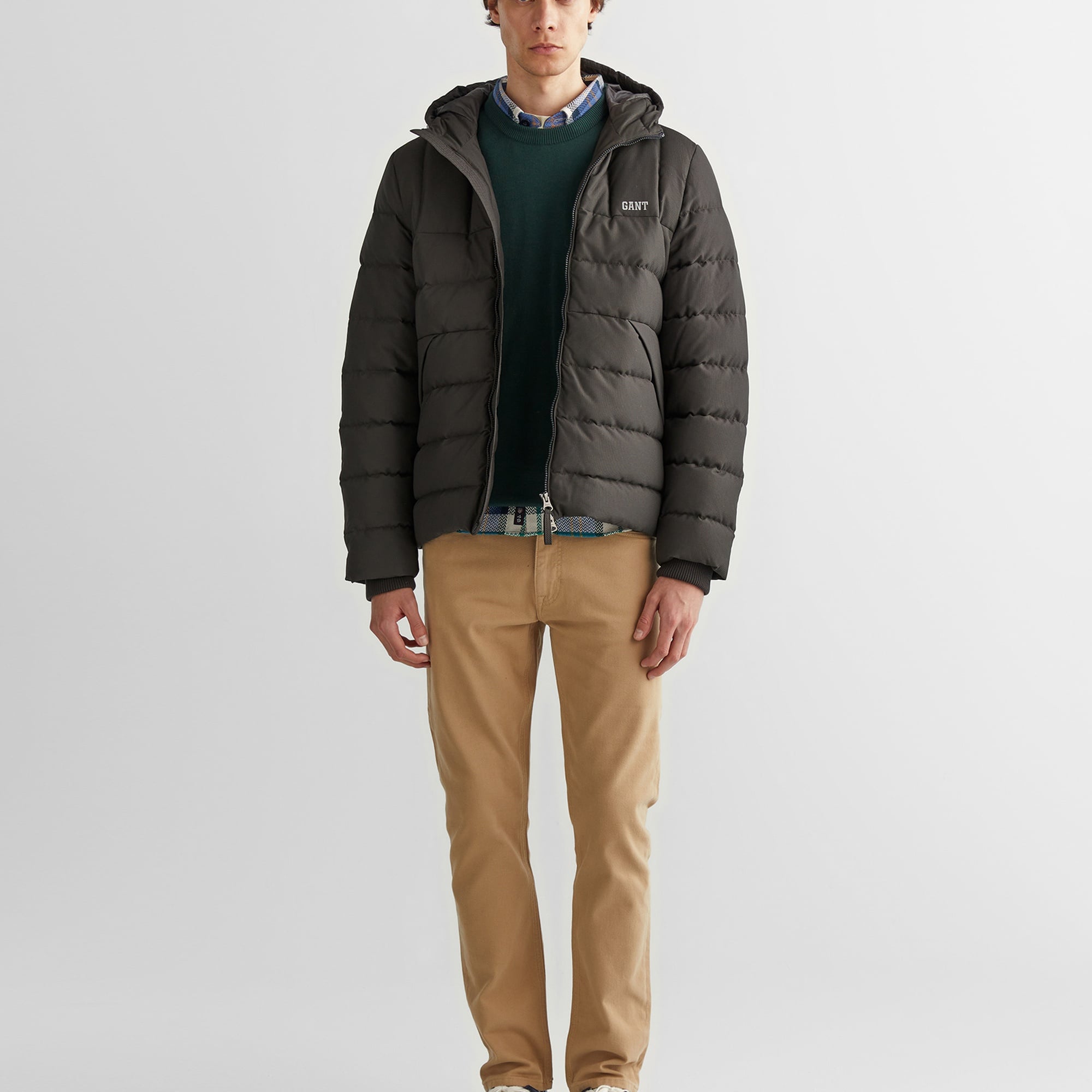 GANT Erkek Gri Kapüşonlu Logolu Mont