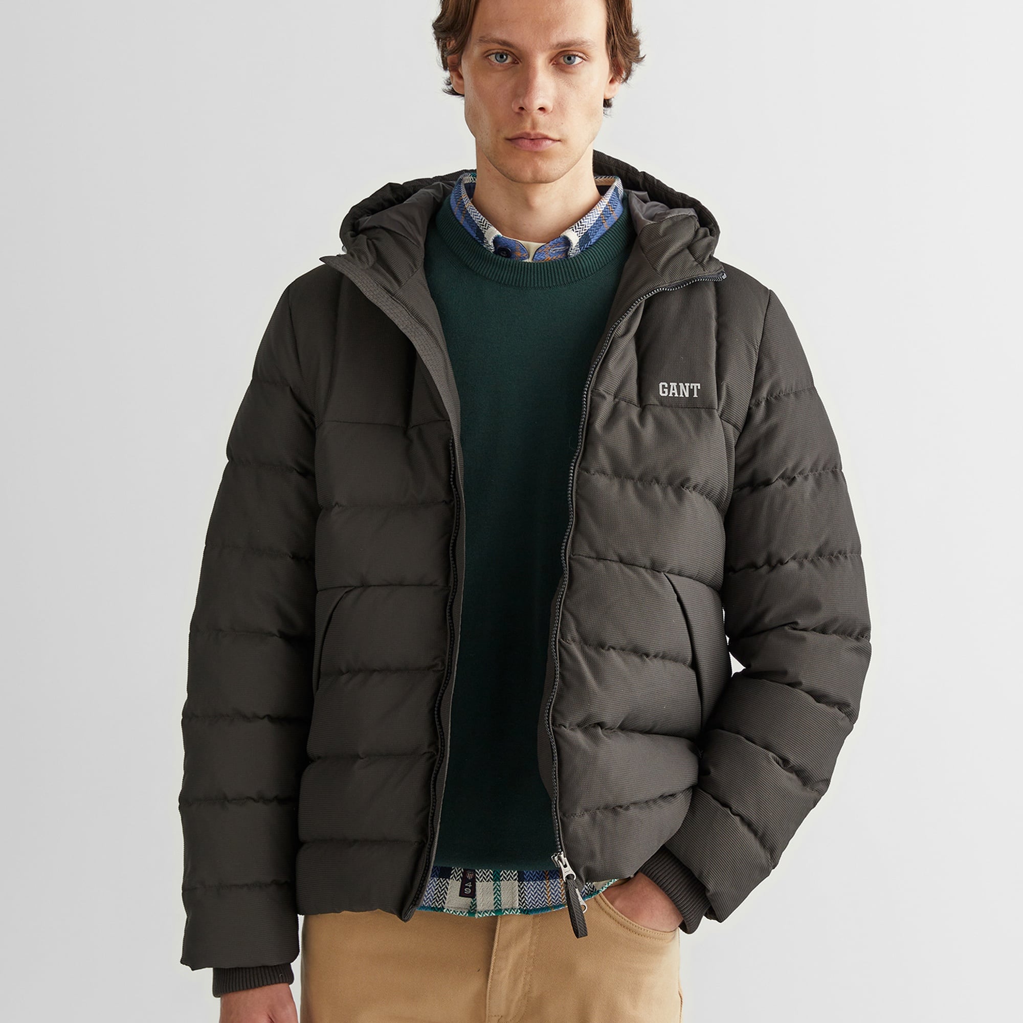 GANT Erkek Gri Kapüşonlu Logolu Mont