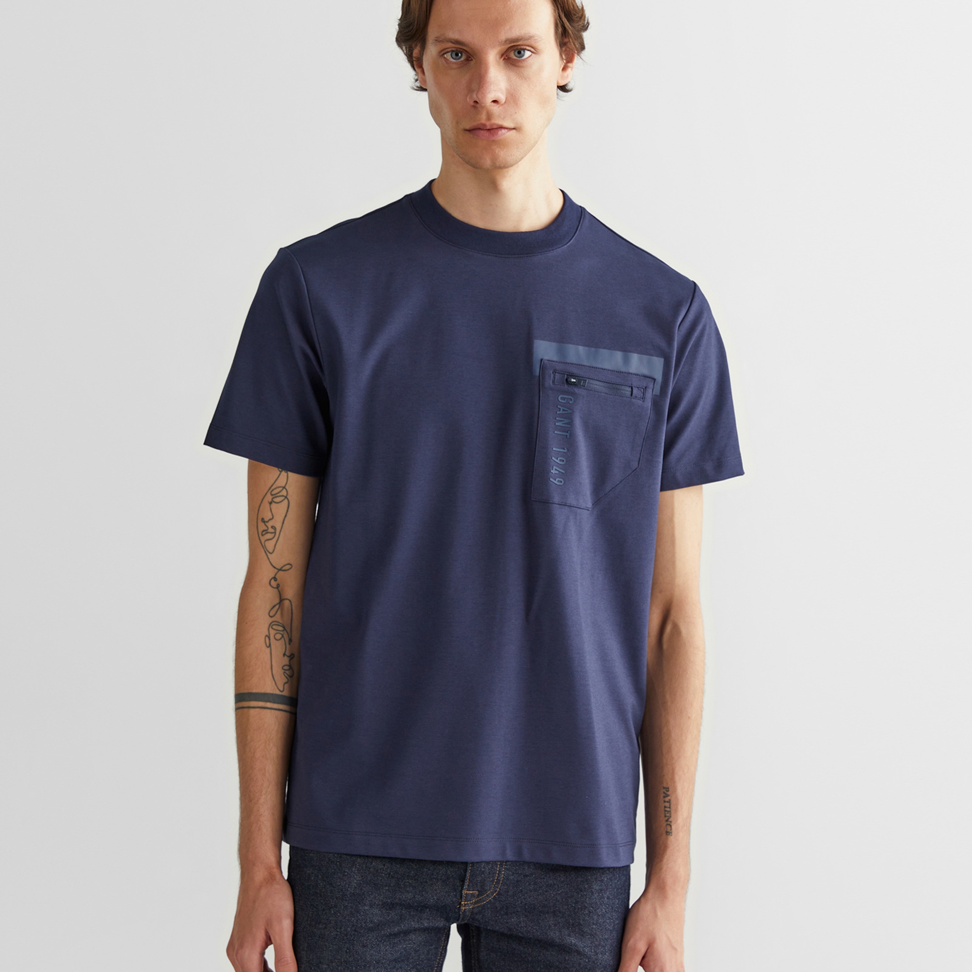 GANT Erkek Lacivert Regular Fit Bisiklet Yaka Logolu T-Shirt