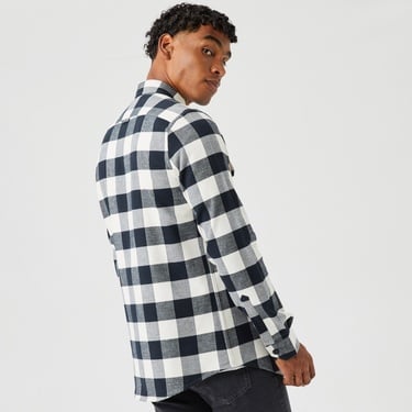  Erkek Slim Fit Ekose Siyah Gömlek