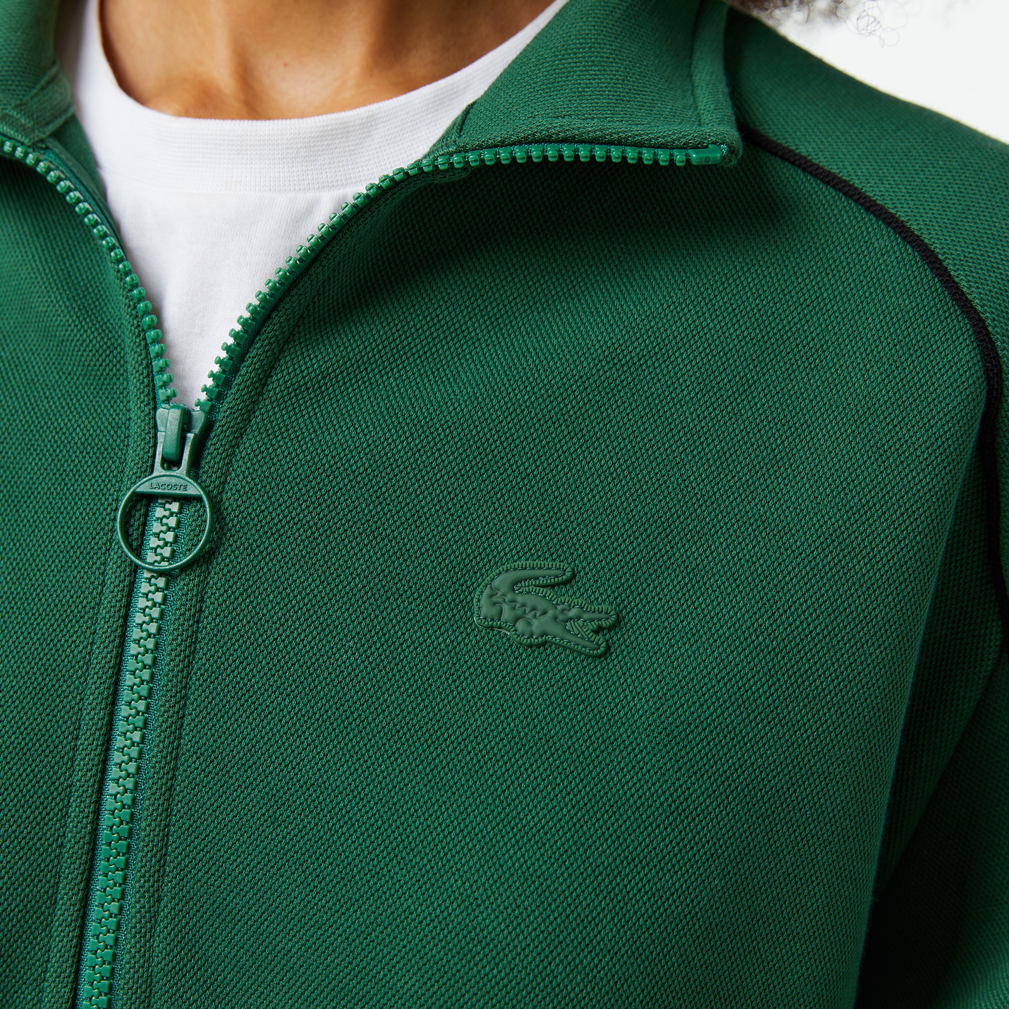 Lacoste Kadın Flare Fit Uzun Kollu Fermuarlı Yaka Koyu Yeşil Elbise