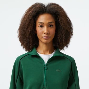  Lacoste Kadın Flare Fit Uzun Kollu Fermuarlı Yaka Koyu Yeşil Elbise
