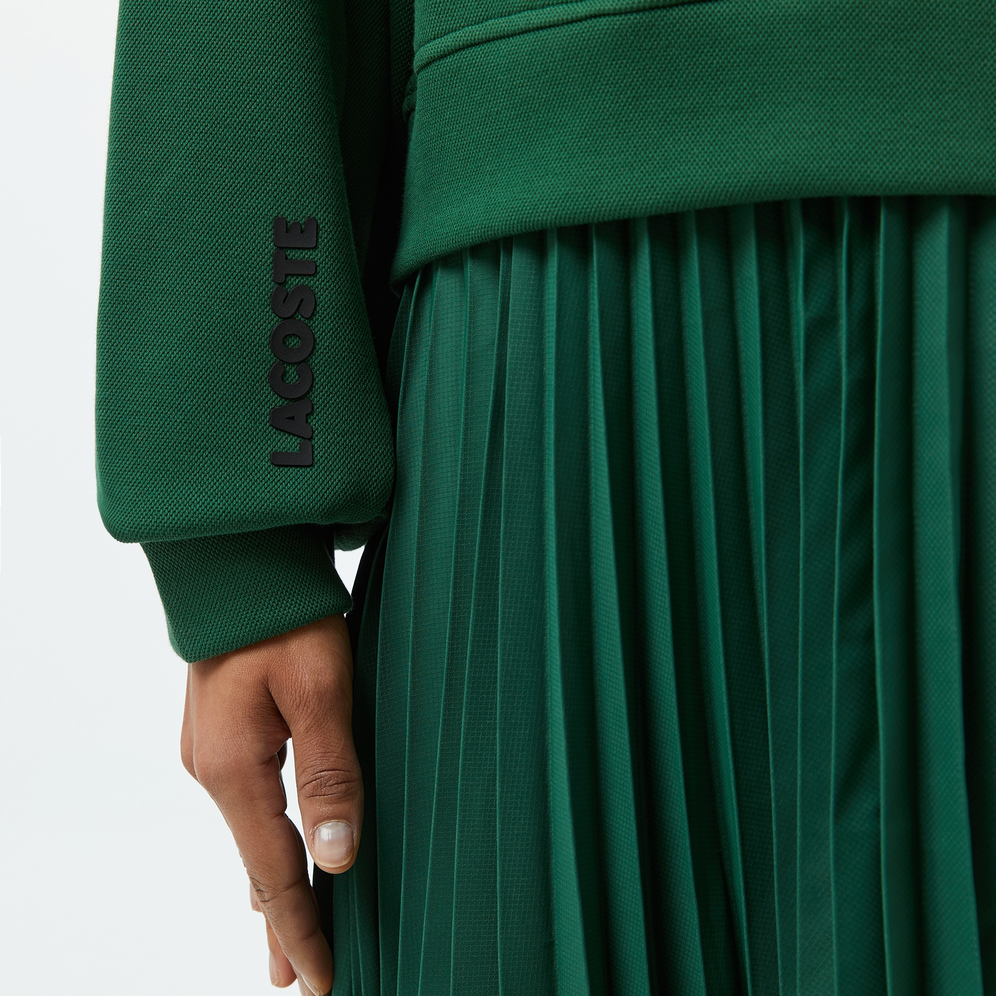 Lacoste Kadın Flare Fit Uzun Kollu Fermuarlı Yaka Koyu Yeşil Elbise