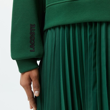  Lacoste Kadın Flare Fit Uzun Kollu Fermuarlı Yaka Koyu Yeşil Elbise