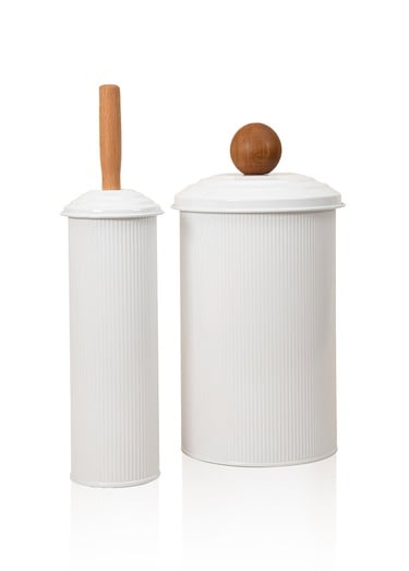  Stripe Çöp Kovası & Tuvalet Fırçası Seti Beyaz