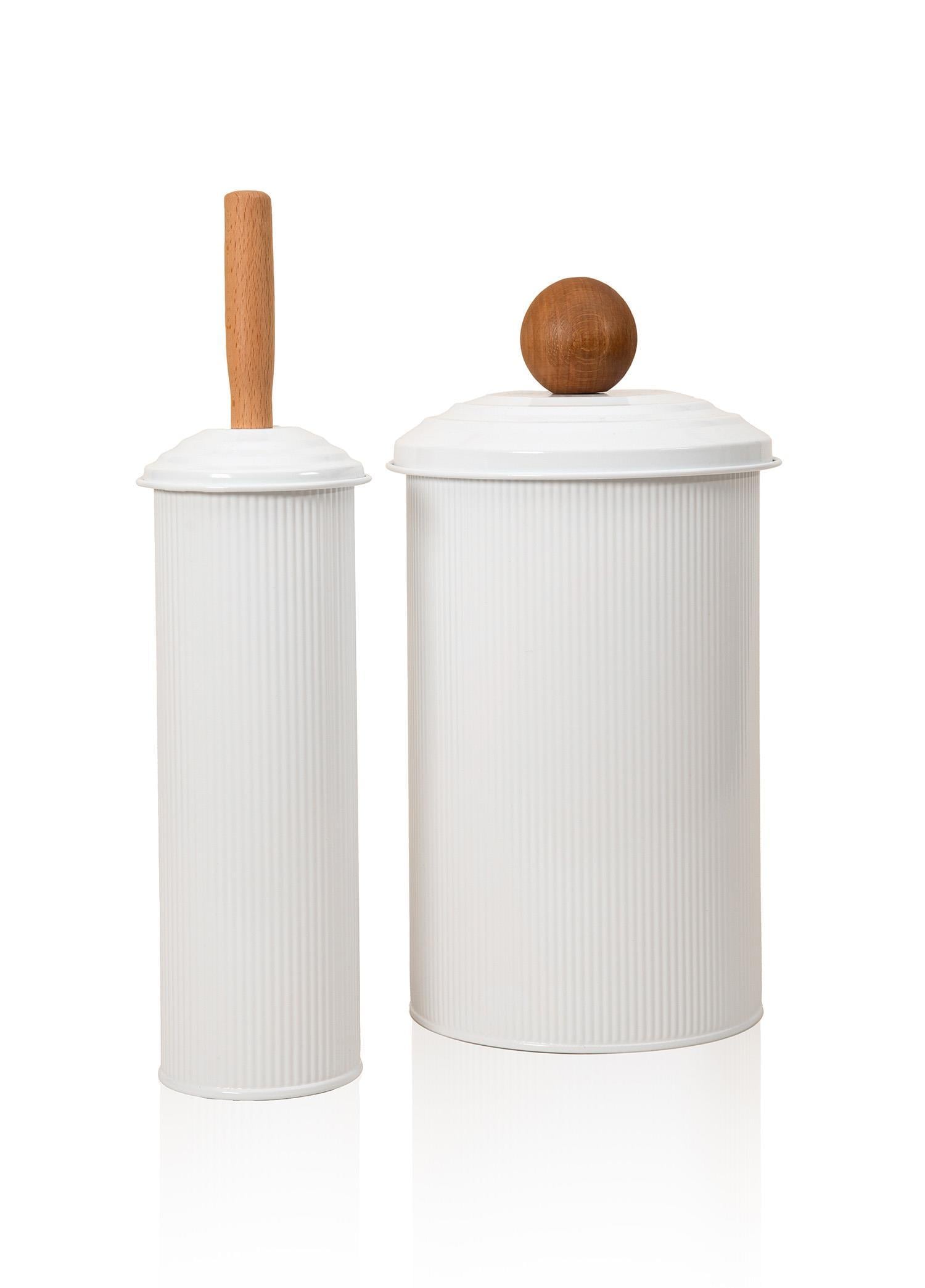  Stripe Çöp Kovası & Tuvalet Fırçası Seti Beyaz