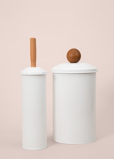  Stripe Çöp Kovası & Tuvalet Fırçası Seti Beyaz