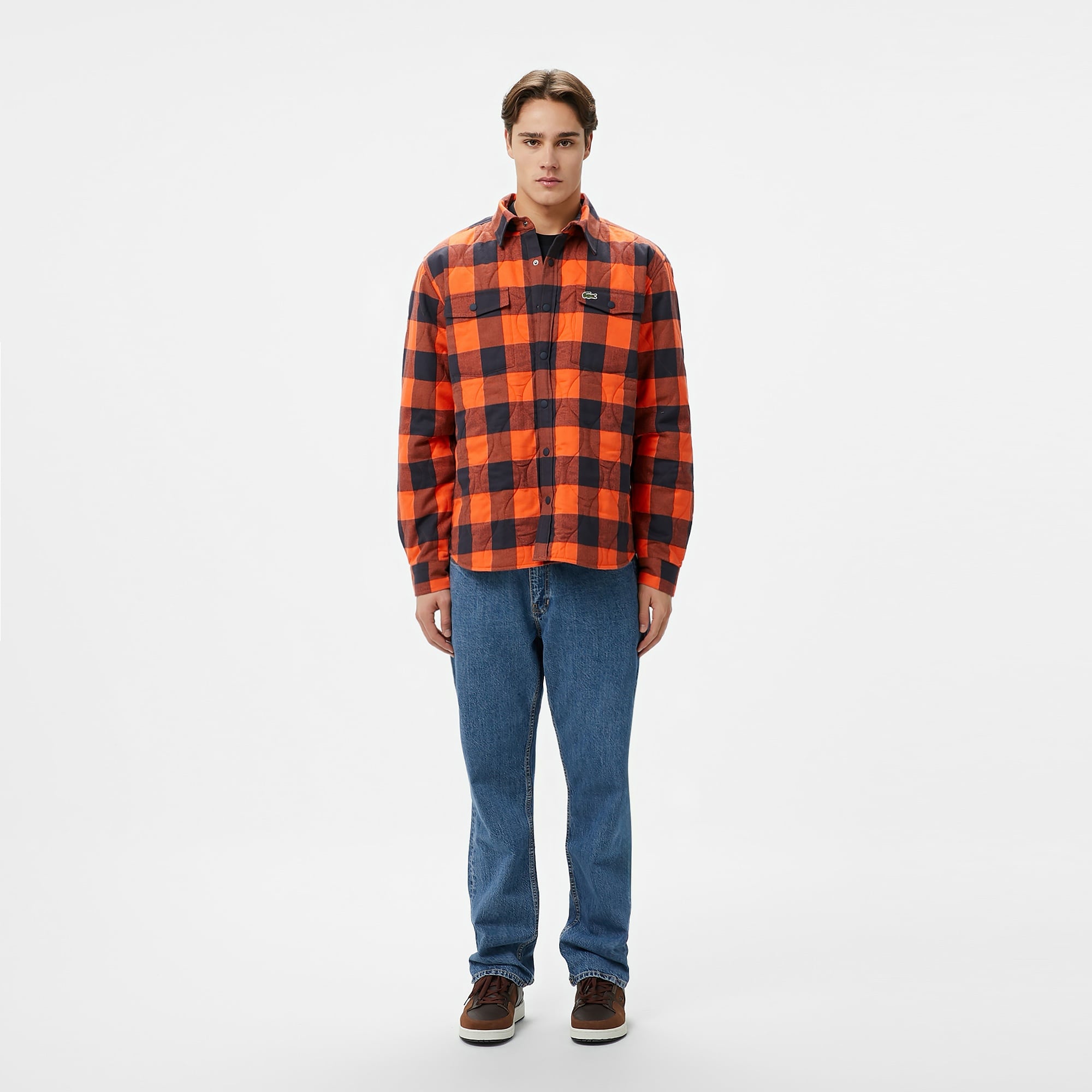 Erkek Relaxed Fit Ekose Turuncu Gömlek