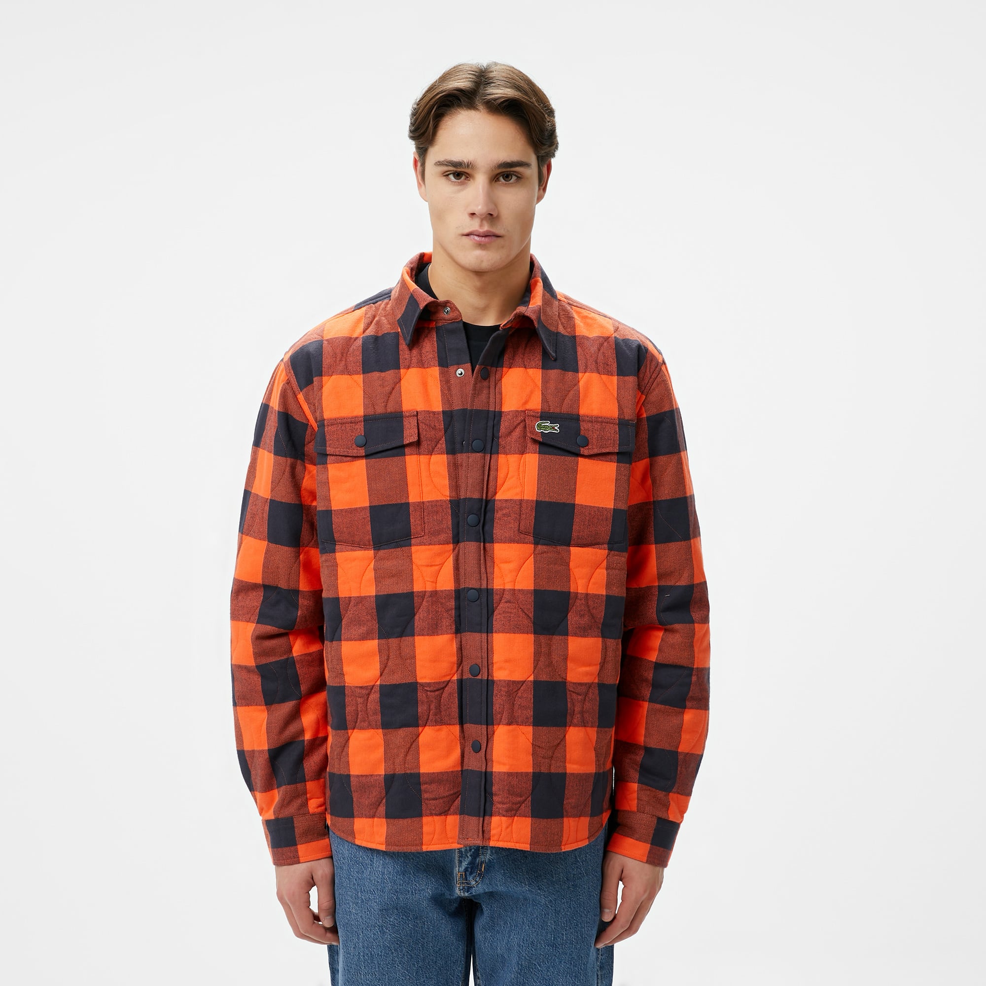  Erkek Relaxed Fit Ekose Turuncu Gömlek