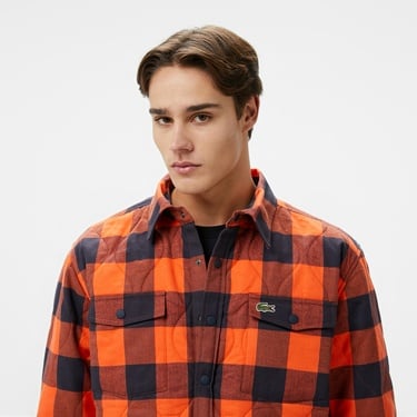  Erkek Relaxed Fit Ekose Turuncu Gömlek